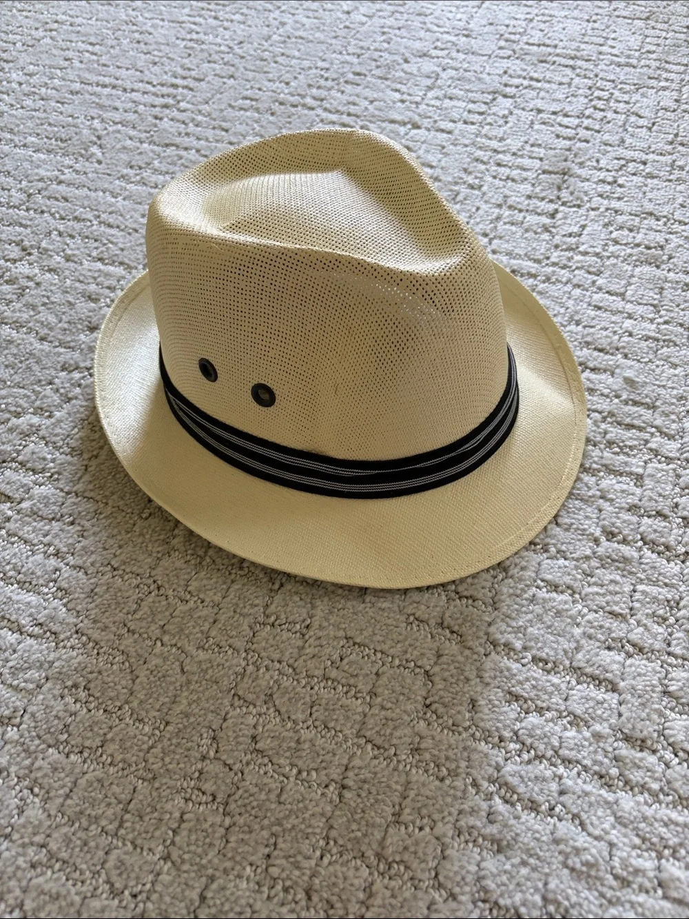 Tonpsom Cream Straw Fedora with Black Band